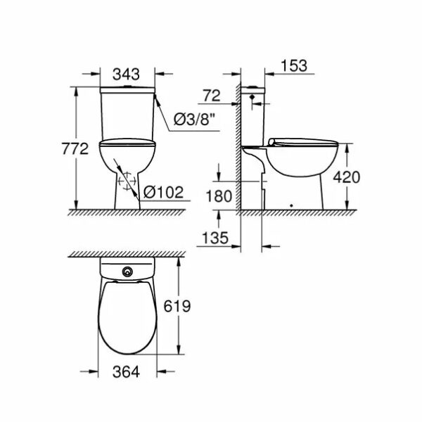 Set vas WC pe pardoseala Bau Ceramic Rimless cu rezervor asezat si capac softclose GROHE